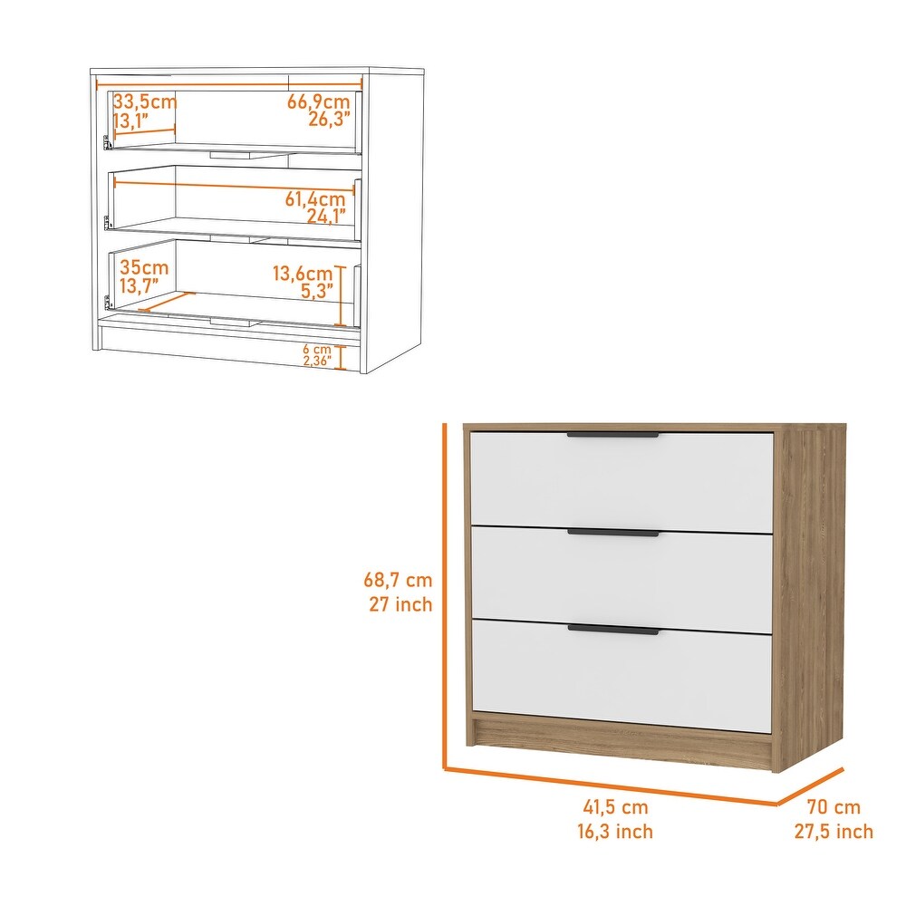 3 Drawer Dresser White and Light Oak