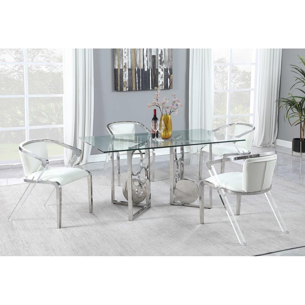 Somette Contemporary Glass Top Dining Table with Dual Steel Base Set