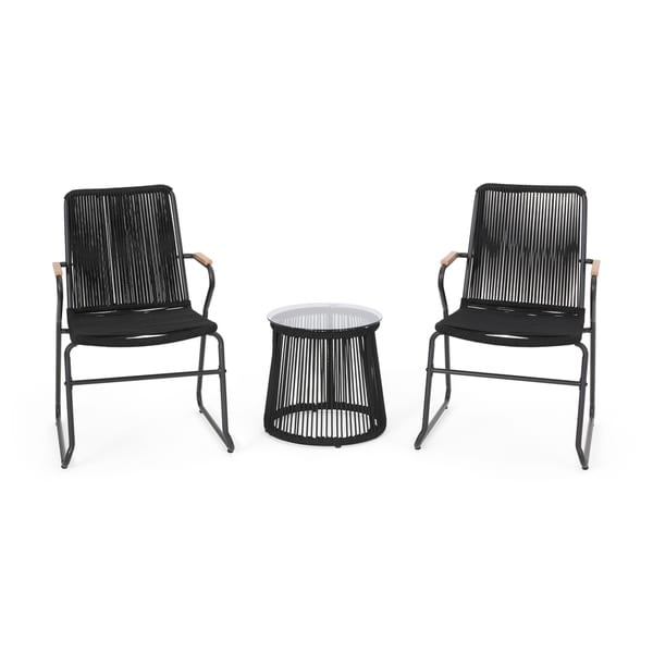 Moonstone Modern Outdoor Rope Weave Chat Set with Side Table by Christopher Knight Home