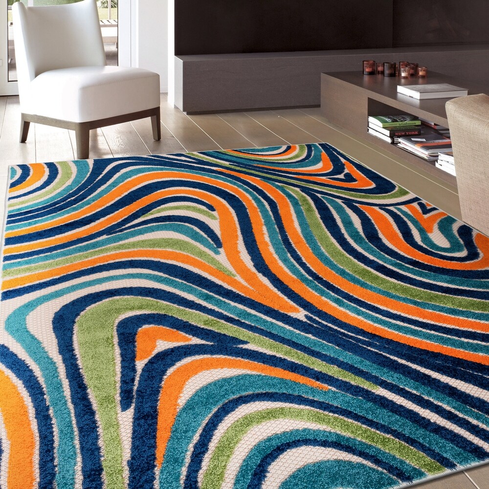 World Rug Gallery Modern Waves Indoor/Outdoor Area Rug