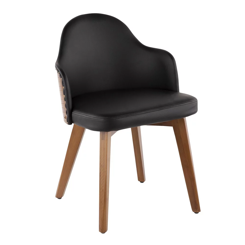 30 Black Faux Leather Ahoy Mid-Century Chair in Walnut