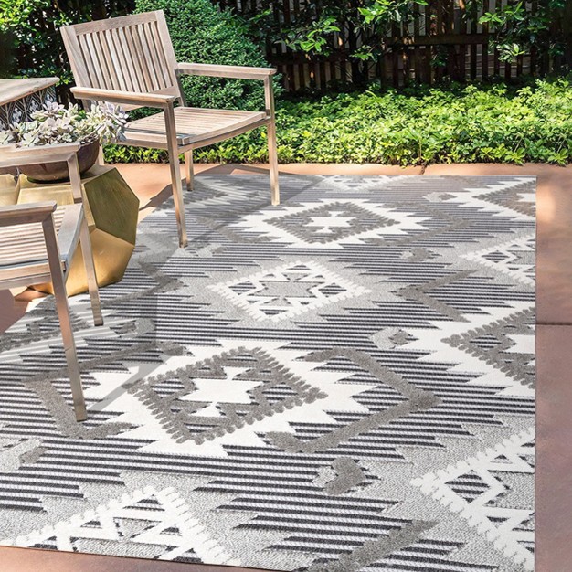 Sumak High low Pile Neutral Diamond Kilim Indoor outdoor Area Rug Jonathan Y