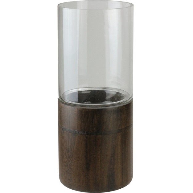 Clear Glass Hurricane Pillar Candle Holder With Wooden Base