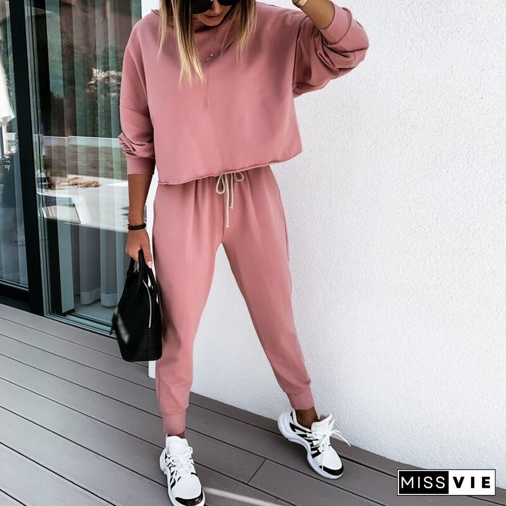 Fashion O Neck Pullover + Lace Up Pants Women Set Casual Loose Long Sleeved Sportswear Suit Autumn Long Sleeve Sweatshirt Outfit