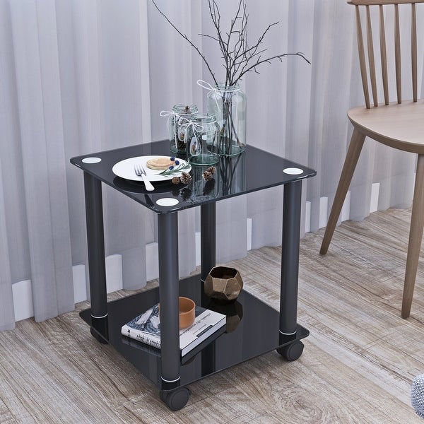 2-Tier Glass Metal Side Table with Storage Shelve， 2-Piece