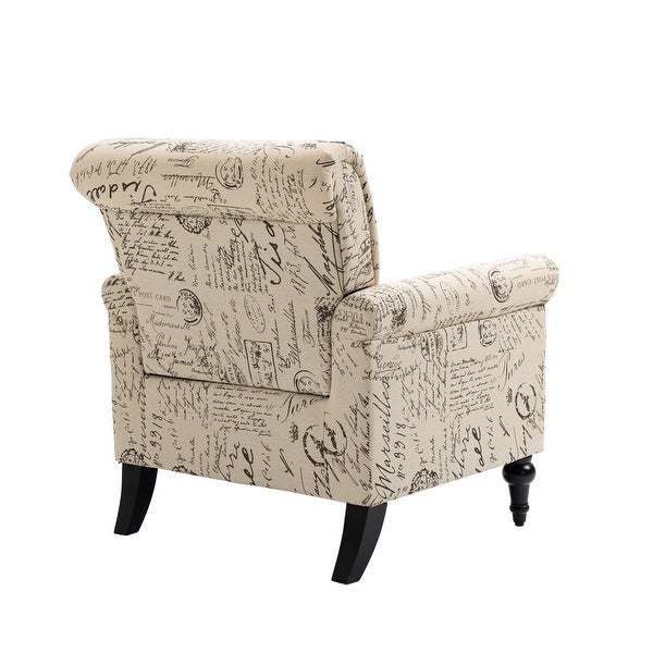 Floral Pattern Mid-Century Modern Accent Chair， Linen Armchair