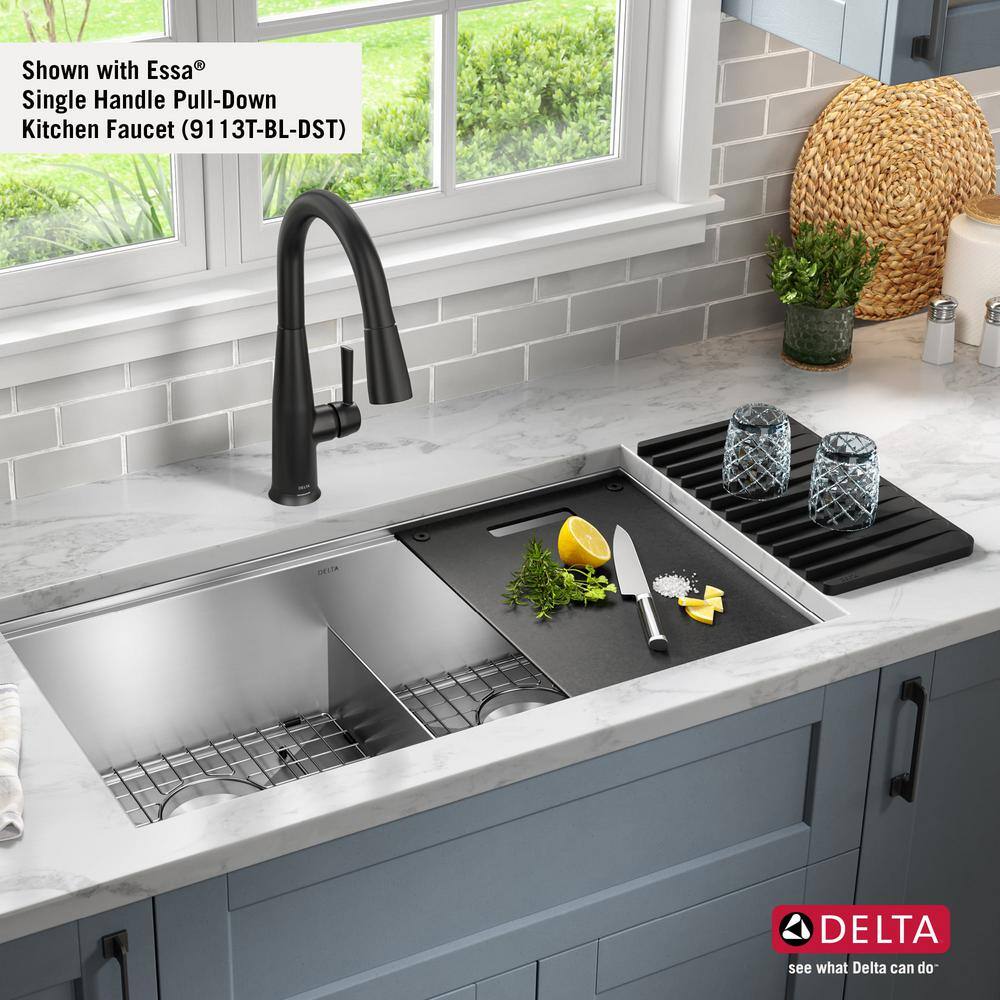 Delta Rivet Stainless Steel 16 Gauge 33 in. Double Bowl Undermount Workstation Kitchen Sink 95B931-33D-SS