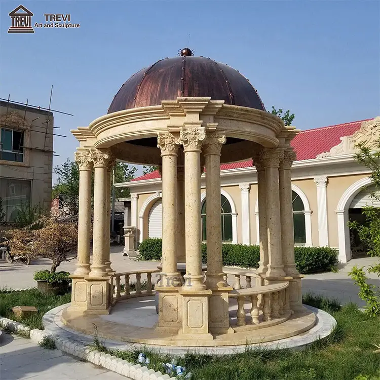 Outdoor Luxury White Marble Made Hand Carved Garden Roman Stone Gazebo for Sale