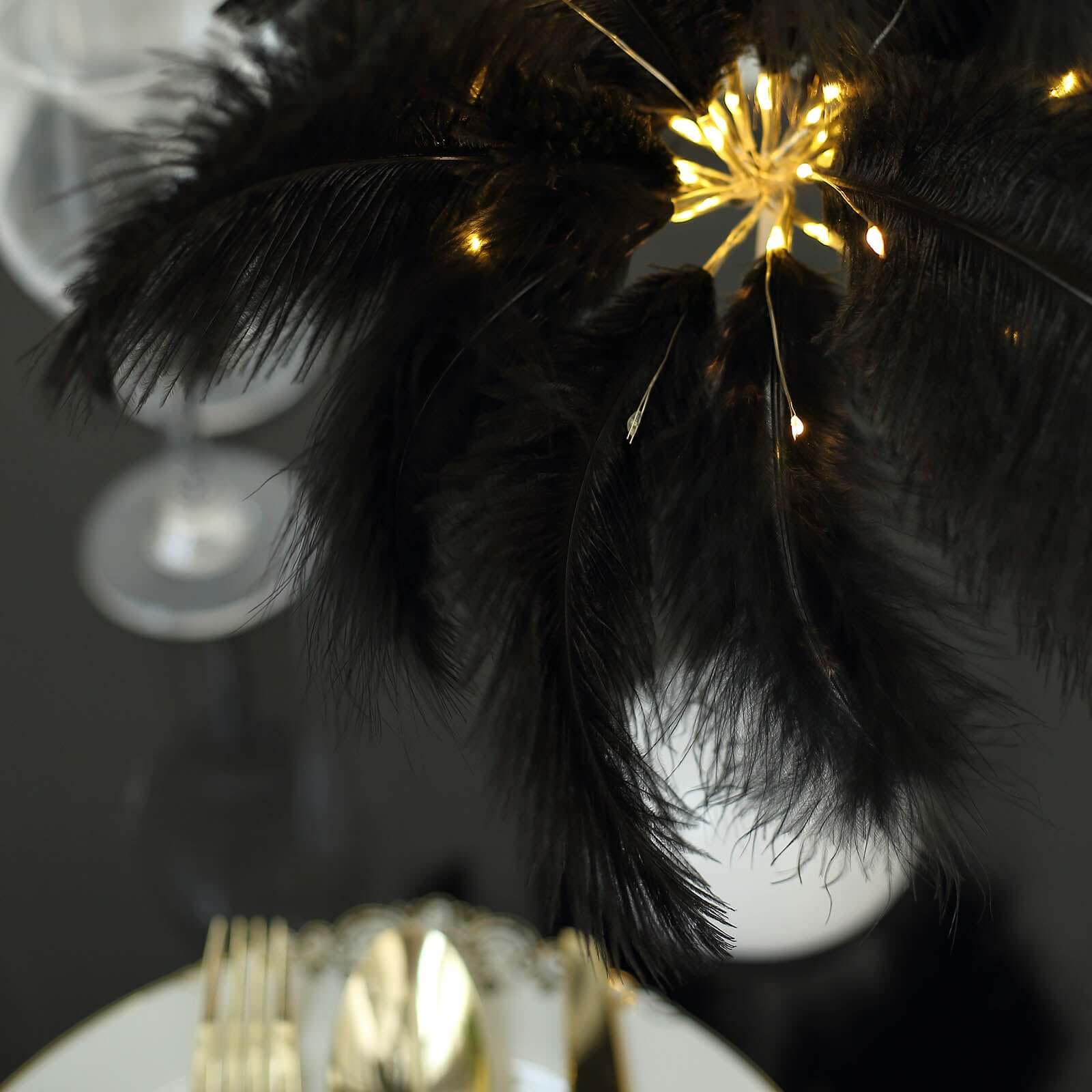 LED Black Ostrich Feather Table Lamp Desk Light, Battery Operated Cordless Wedding Centerpiece 15