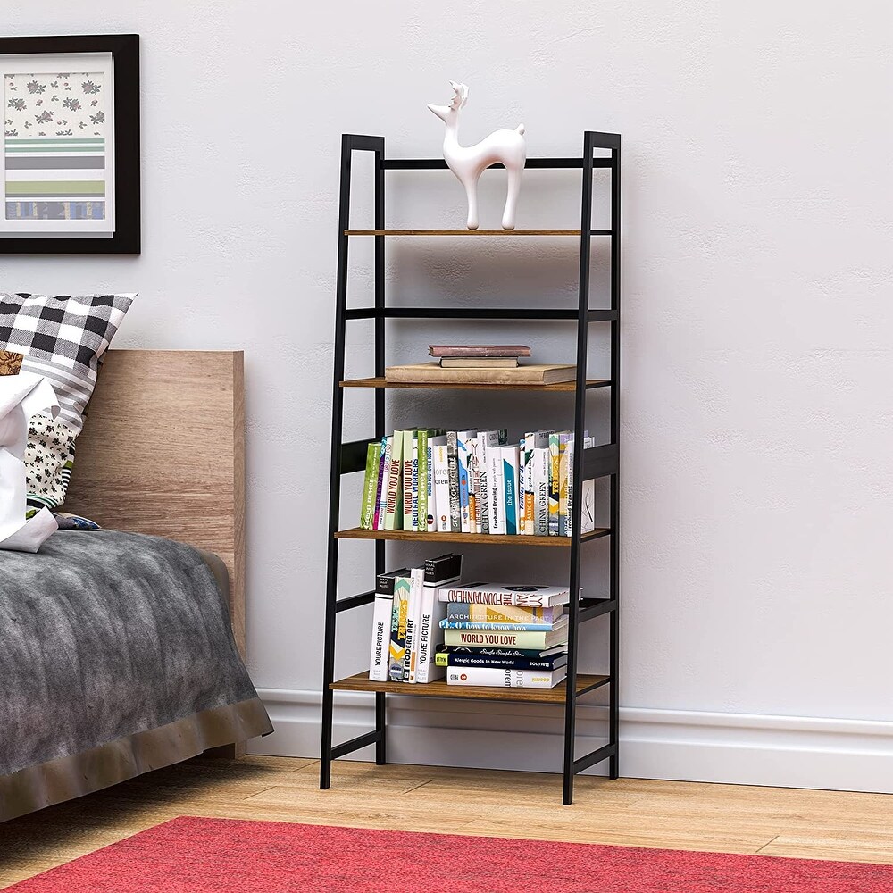 4 Tier Tall Bookshelf Open Ladder Shelf for Bedroom  Living Room  Office (Black)