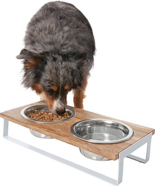 Frisco Wood Elevated Non-Skid Stainless Steel Double Diner Dog and Cat Bowl