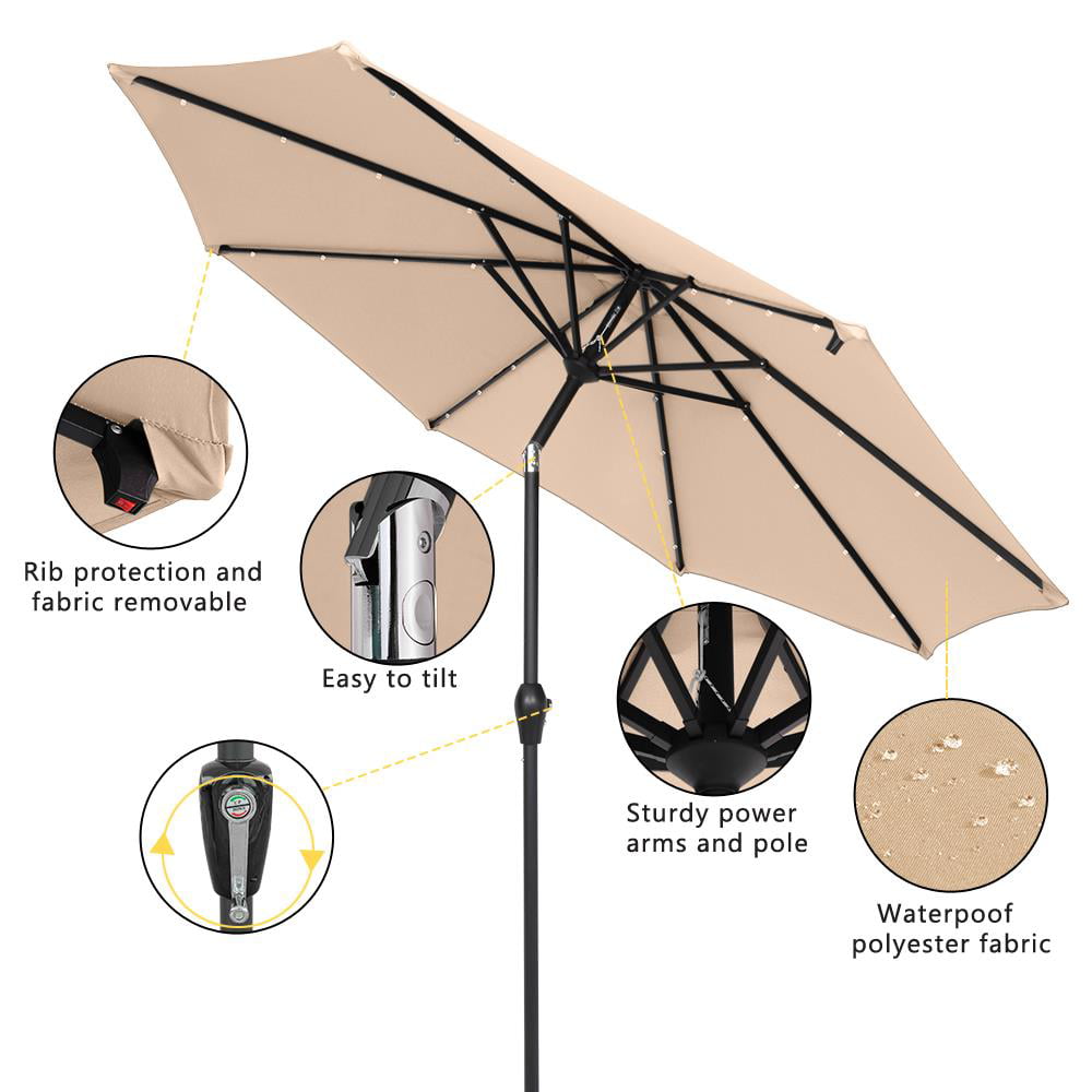 Zimtown 9ft Solar LED Lighted Outdoor Umbrella w/ Tilt Top Color