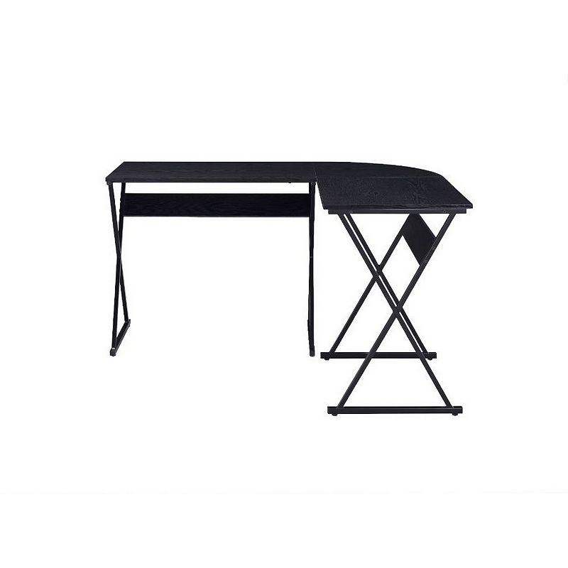 Writing Desk with L Shaped Top and S-Shaped Base ， Black