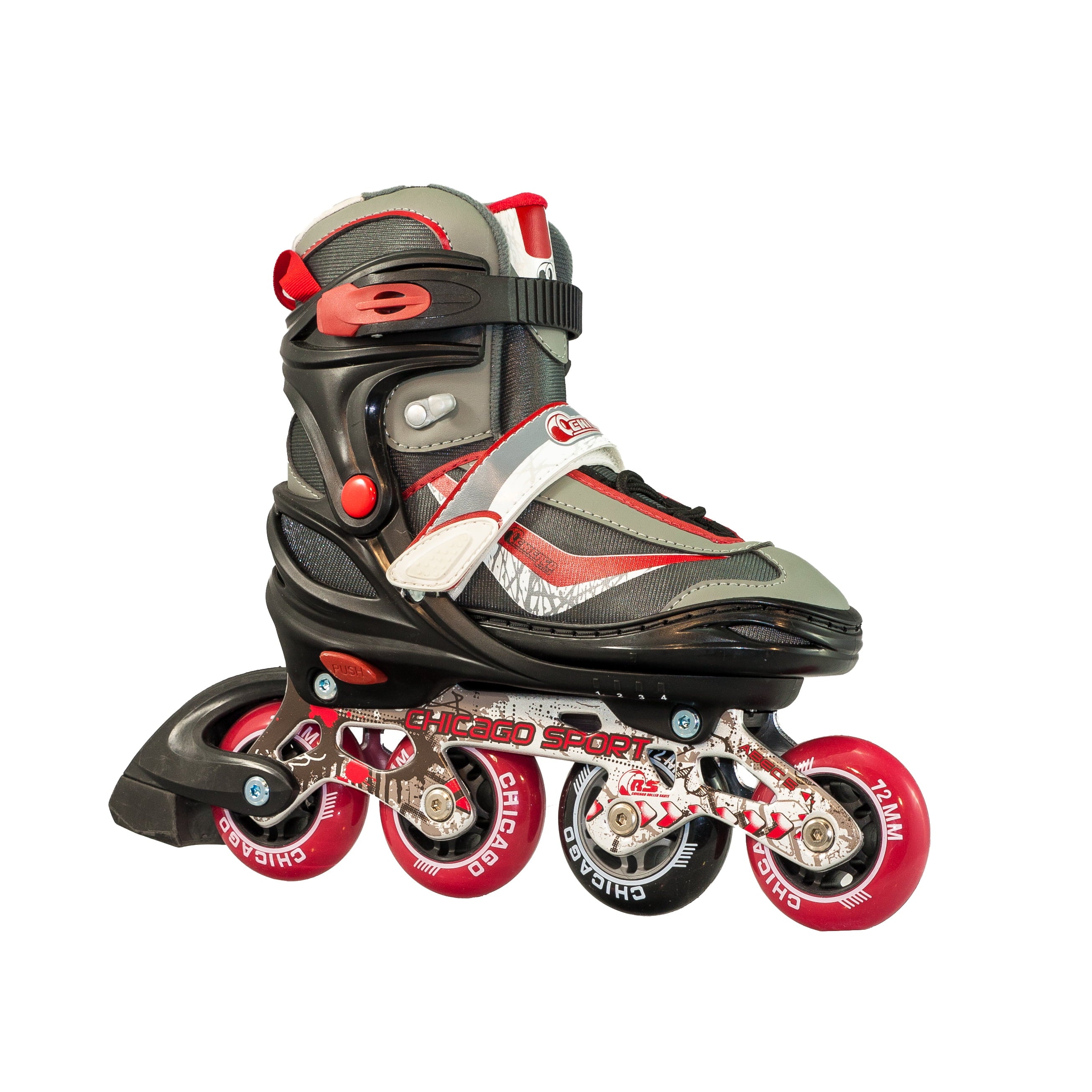 Chicago Kids' Adjustable Inline Skates Red/Black/Gray JR Skates， Size 1-4