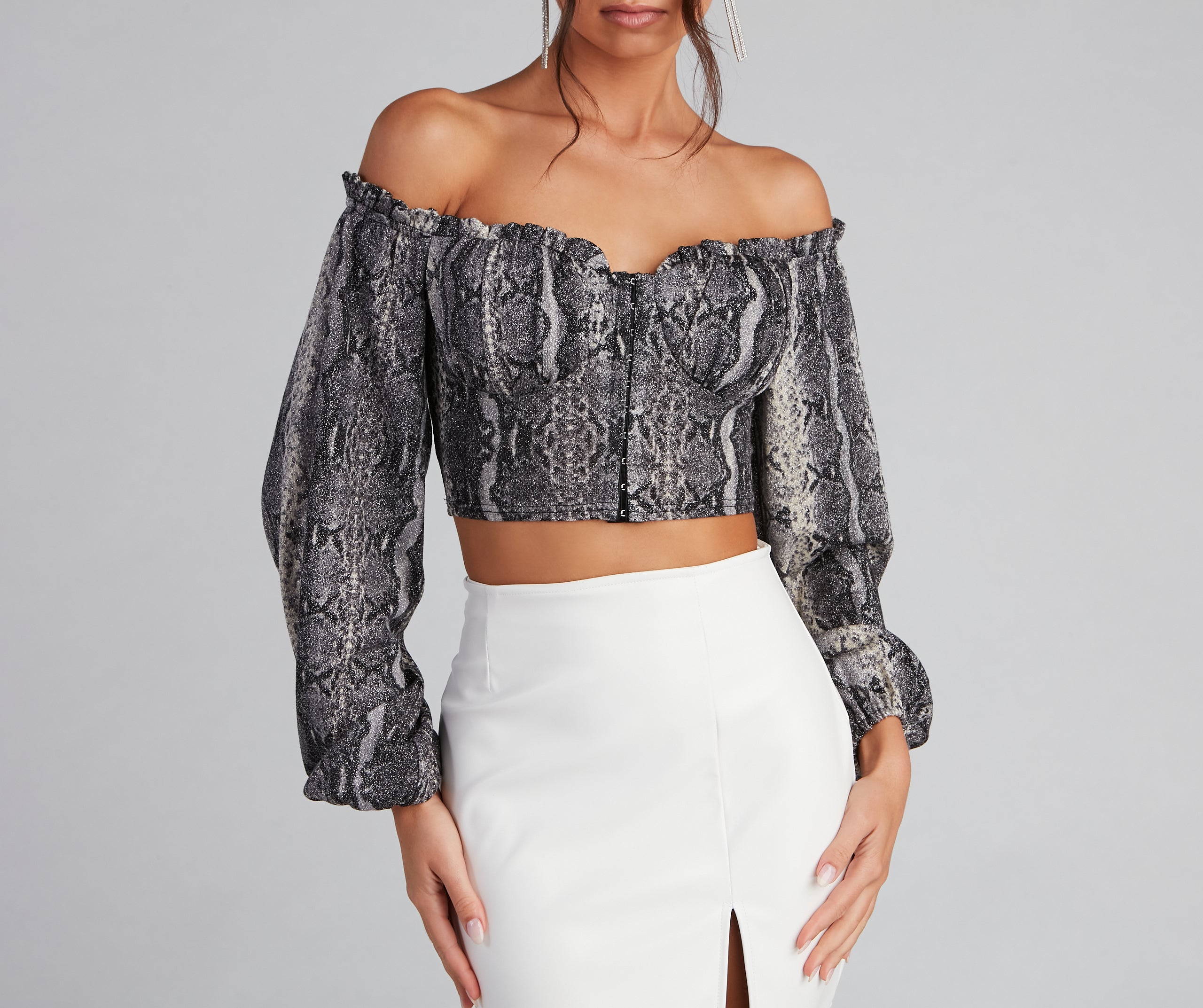 Glitzy Fab Snake Print Cropped Bustier