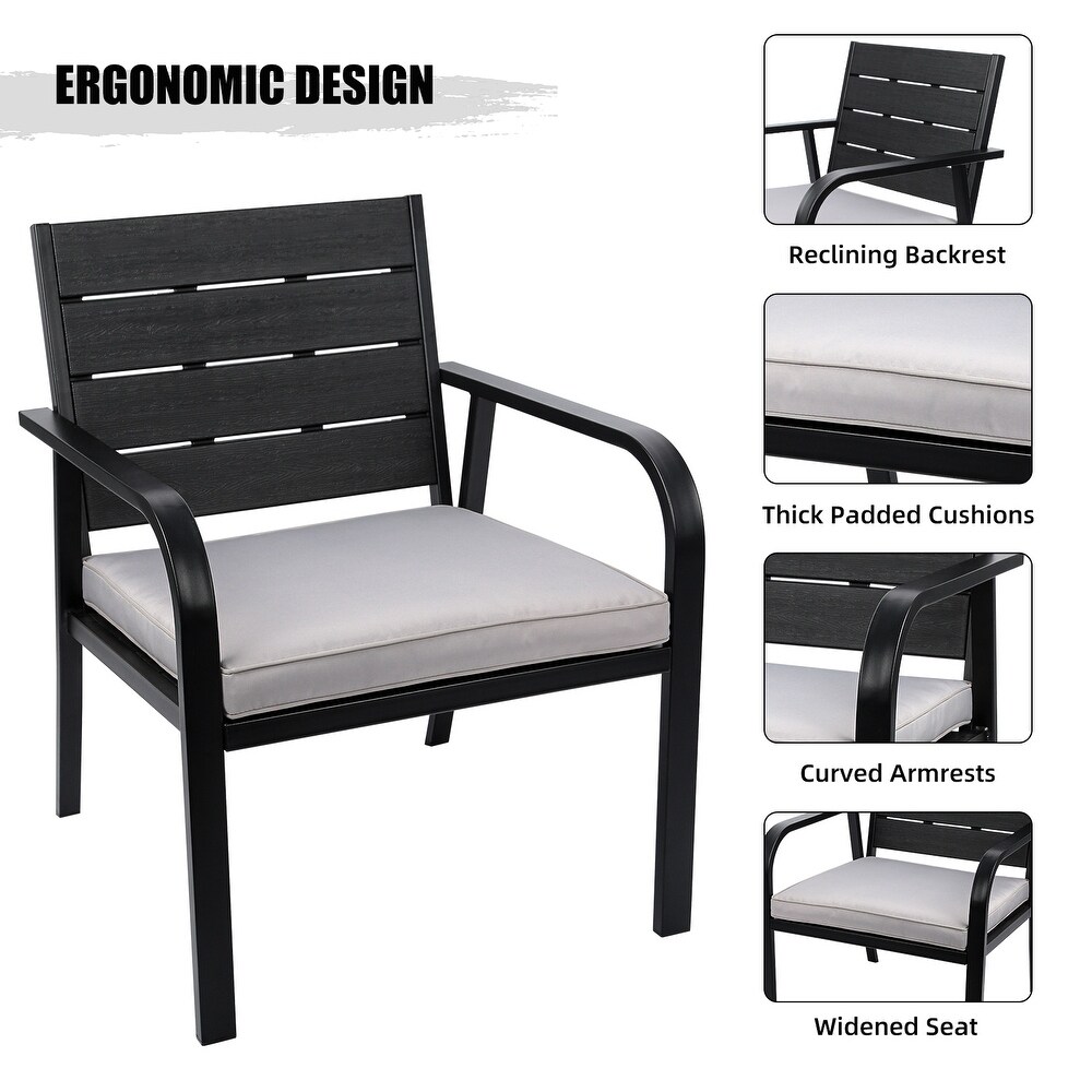 4 PCS Outdoor Patio Chairs Set with Coffee Table  Outdoor Furniture Set with High Density PE and Heavy duty Steel Frame