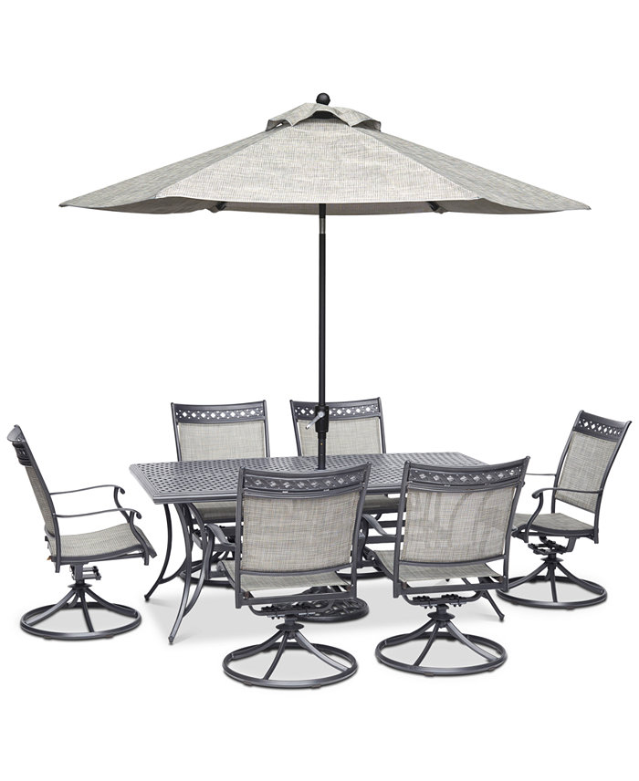 Agio Vintage II Outdoor Aluminum 7-Pc. Dining Set (72 x 38 Dining Table and 6 Swivel Rockers)