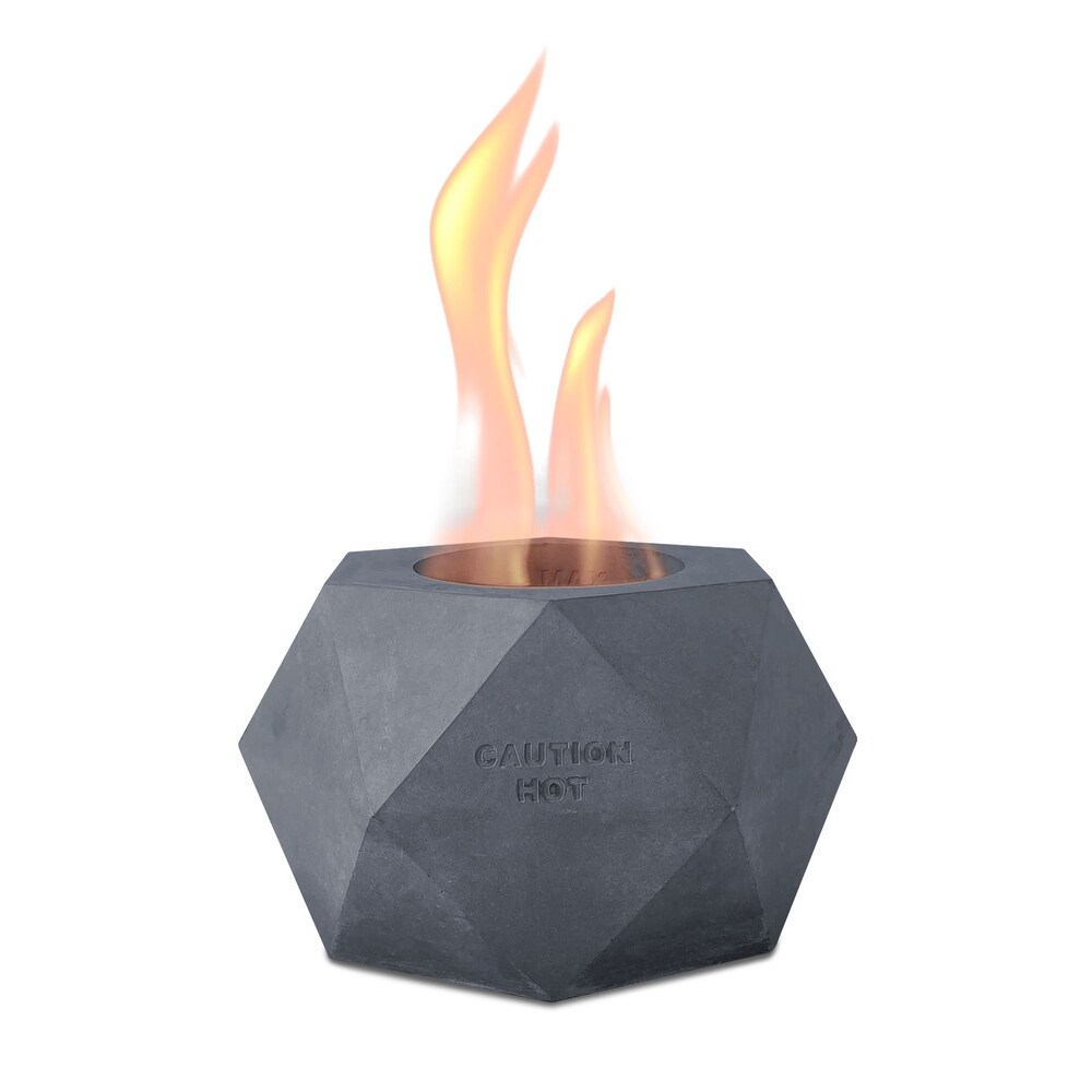 Kante Diamond Portable Concrete Rubbing Alcohol Tabletop Fire Pit with Metal Extinguisher and Gray Base  Ethanol Fireplace