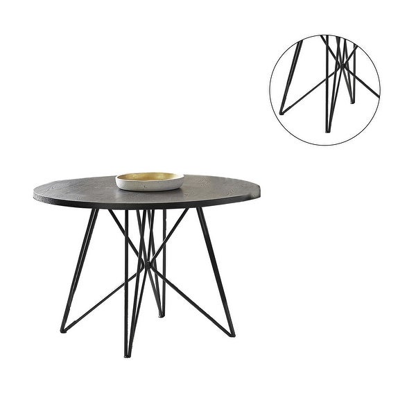 45-inch Round Wood Dining Table with Metal Legs in Black and Gunmetal