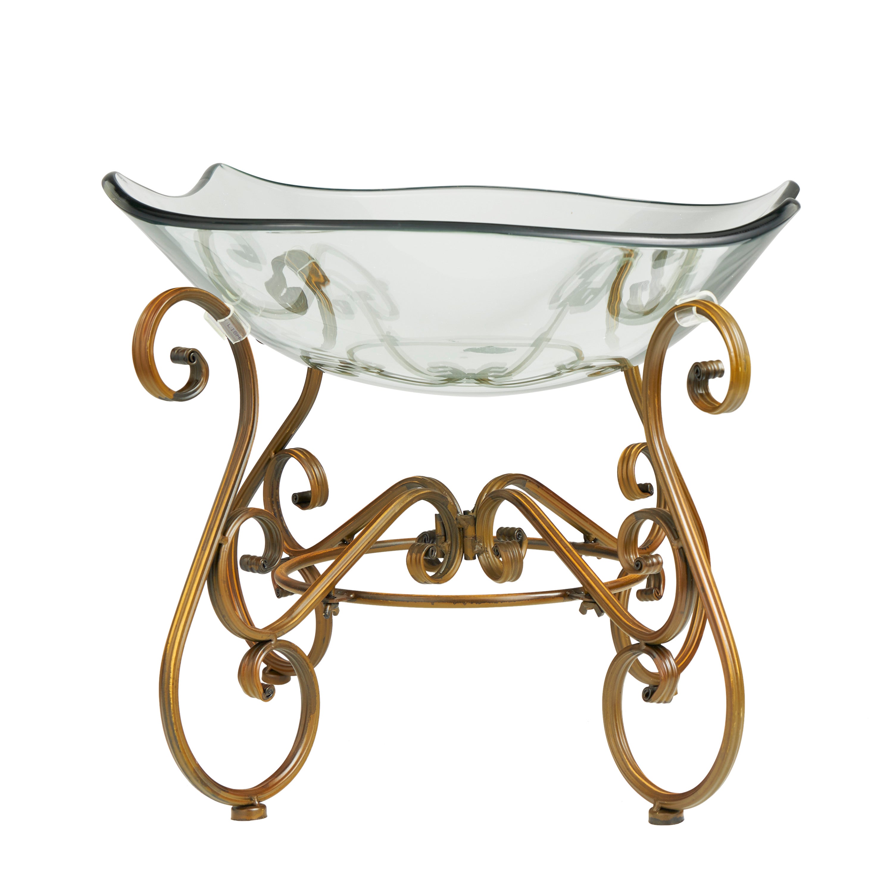 DecMode 21 x 14 Clear Glass Kitchen Serving Bowl with Gold Metal Scroll Base， 1-Piece