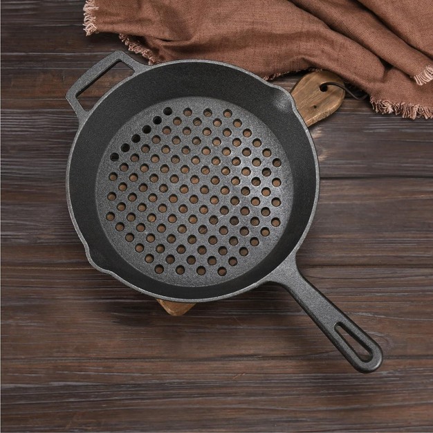 Bruntmor Seasoned Cast Iron Skillet With 2 Loop Handles Black