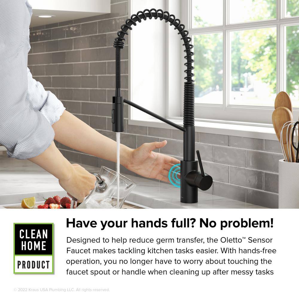 KRAUS Oletto Touchless Sensor Commercial Pull-Down Single Handle Kitchen Faucet in Matte Black KSF-2631MB