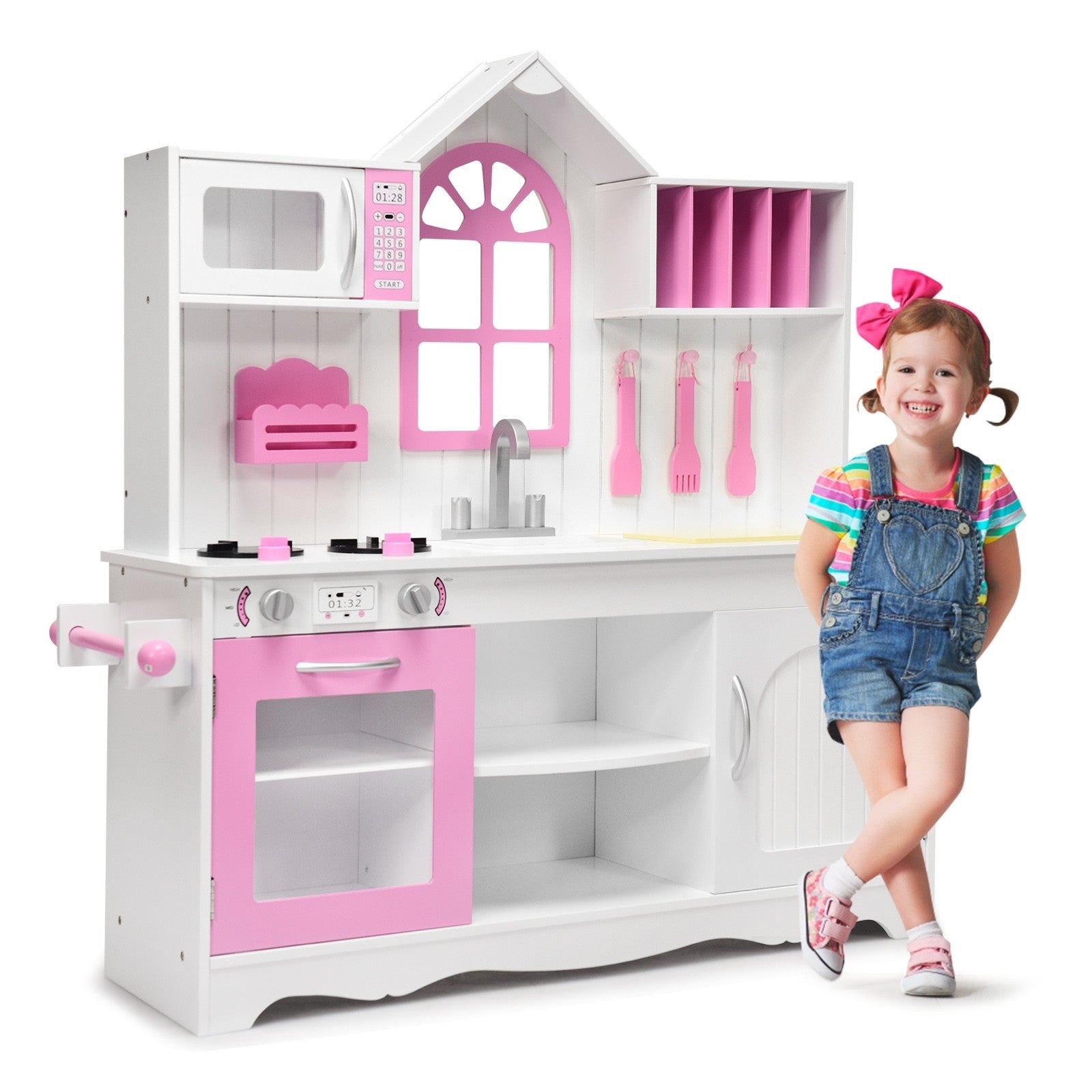 Costzon Play Kitchen Set, Wooden Chef's Pretend Play Toy, 42