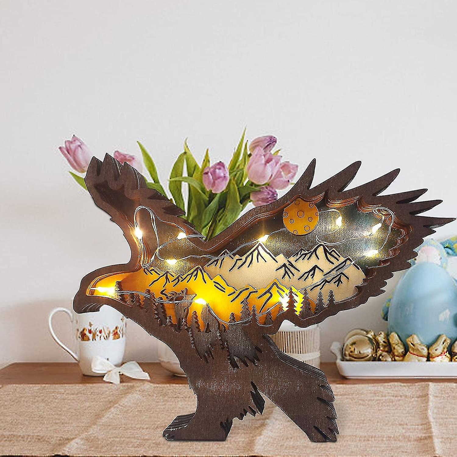 Wooden Christmas Decorative Eagle Figurine With Lights