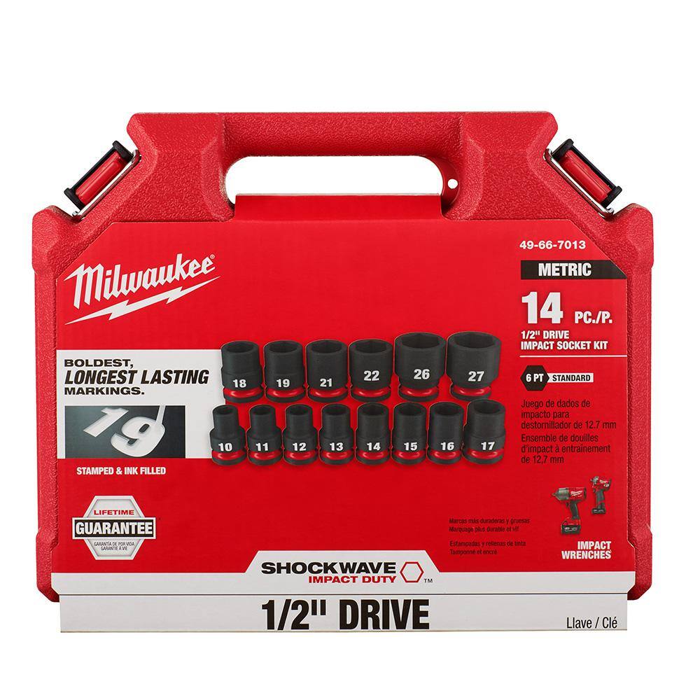 MW SHOCKWAVE 12 in. Drive Metric 6 Point Impact Socket Set (14-Piece) 49-66-7013