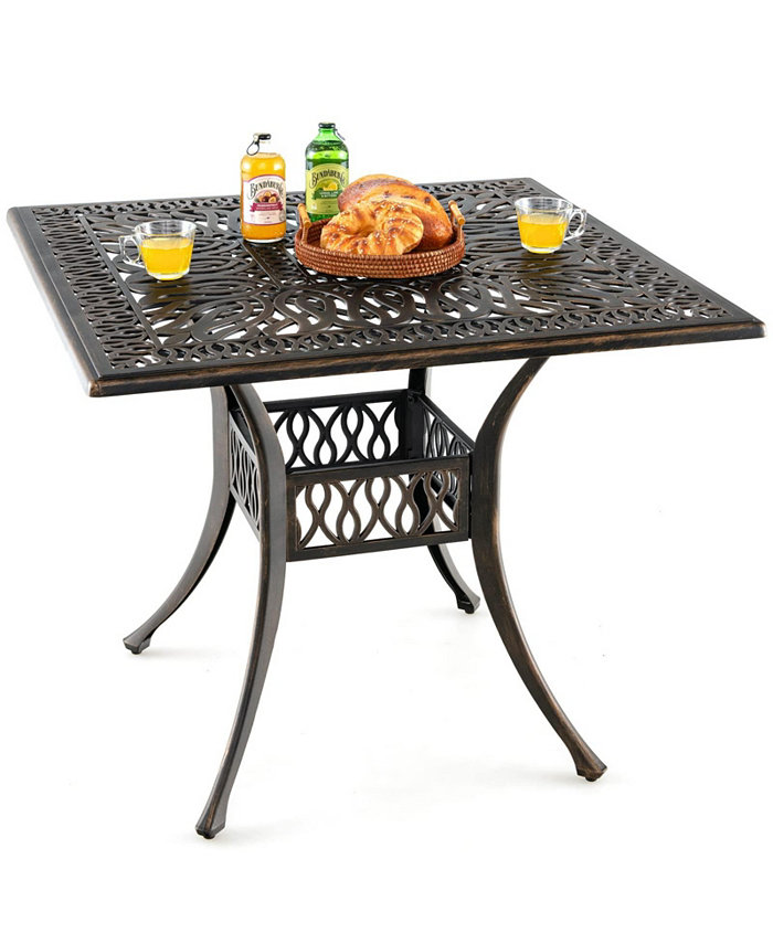 SUGIFT 35.4 Inch Aluminum Patio Square Dining Table with Umbrella Hole