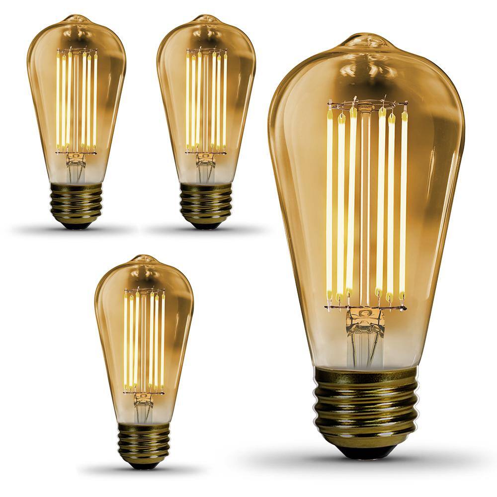 Feit Electric 60-Watt Equivalent ST19 Dimmable Straight Filament Amber Glass Vintage Edison LED Light Bulb Warm White (4-Pack) ST1960VGLEDHDRP4