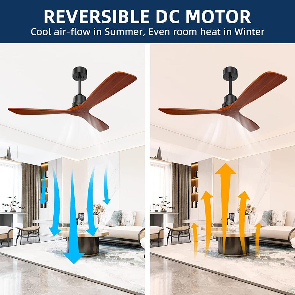 BANSA ROSE Sunine 52 in Indoor Matte Black Smart Ceiling Fan Whit 6Speed LongHandled DC Remote Control