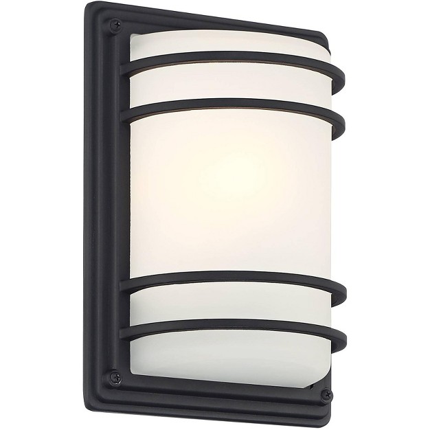 High Modern Outdoor Wall Sconce Light Fixture Mount Porch House Exterior Weatherproof Black Metal Frosted Glass Shade