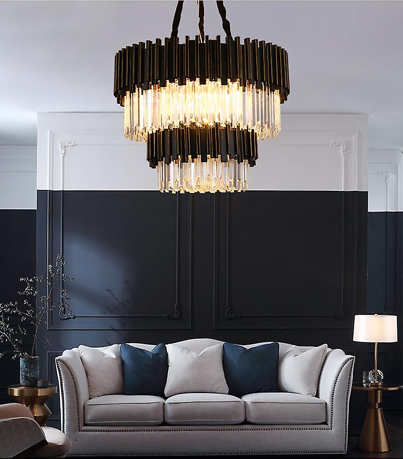 Phube Modern Black Crystal Chandelier Lighting Fixture Luxury Contemporary Chandeliers Hanging Light For Home Hotel