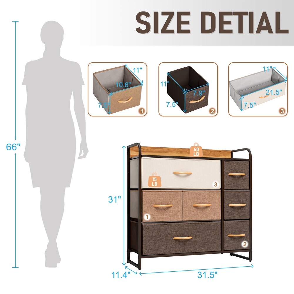 7 Drawers Wide Dresser Storage Chest Organizer Unit