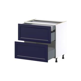 J COLLECTION Devon Painted Blue Shaker Assembled Base Kitchen Cabinet with 3 Drawers 33 in. W  x 34.5 in. H x 24 in. D DSB2D33I1-DV