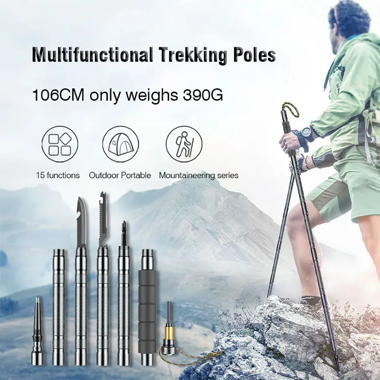 Outdoor Hiking Ultra Light Aluminum oy Trekking Pole Camping Folding Hiking Pole with Rubber Tip