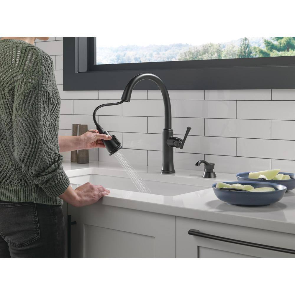 Delta Eldridge Single Handle Pull Down Sprayer Kitchen Faucet with ShieldSpray in Matte Black 19842Z-BLSD-DST