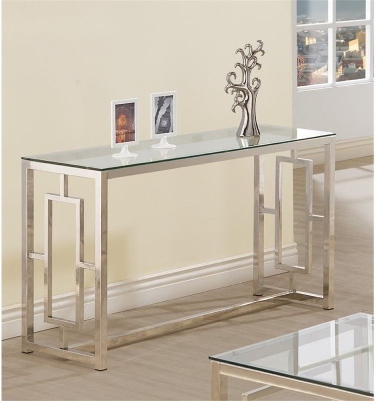 Bowery Hill Glass Top Console Table in Nickel and Clear   Console Tables   by Homesquare  Houzz