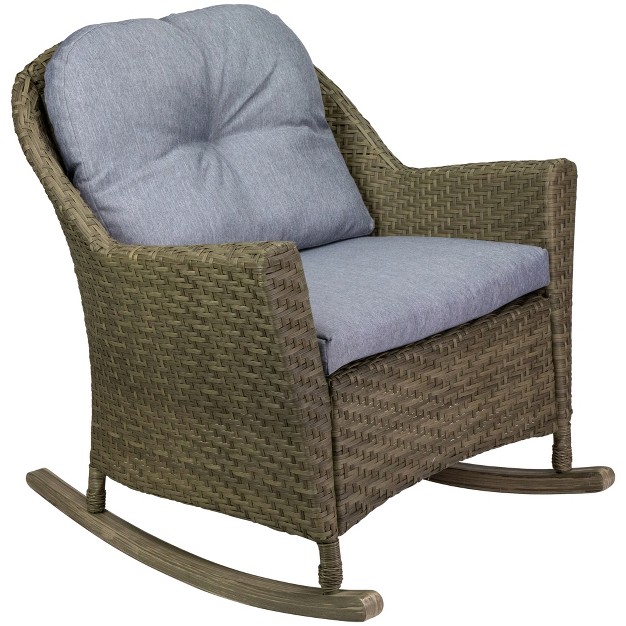 Gray Resin Wicker Deep Seated Rocker Chair With Gray Cushions