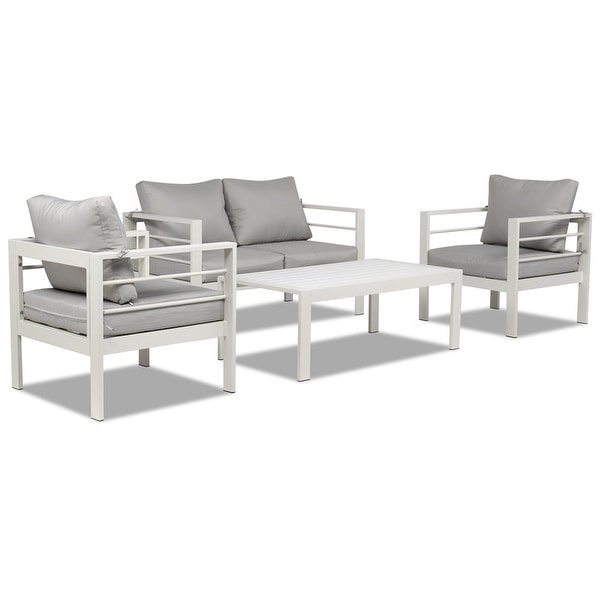 Aluminum Patio Furniture Set 4 Pieces Modern Outdoor Conversation Set Sectional Sofa