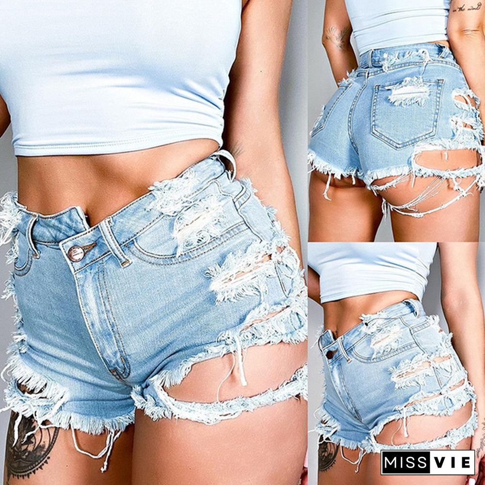 Denim Jeans Short Pants Women High Waist Ripped Hole Stretch Jean Shorts pantalones cortos de mujer