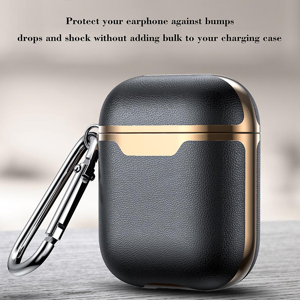 Leather Case For Airpods Wireless Earphone Cover Cases For Air Pods Headphone Box Protective Case With Climbing Hook Black