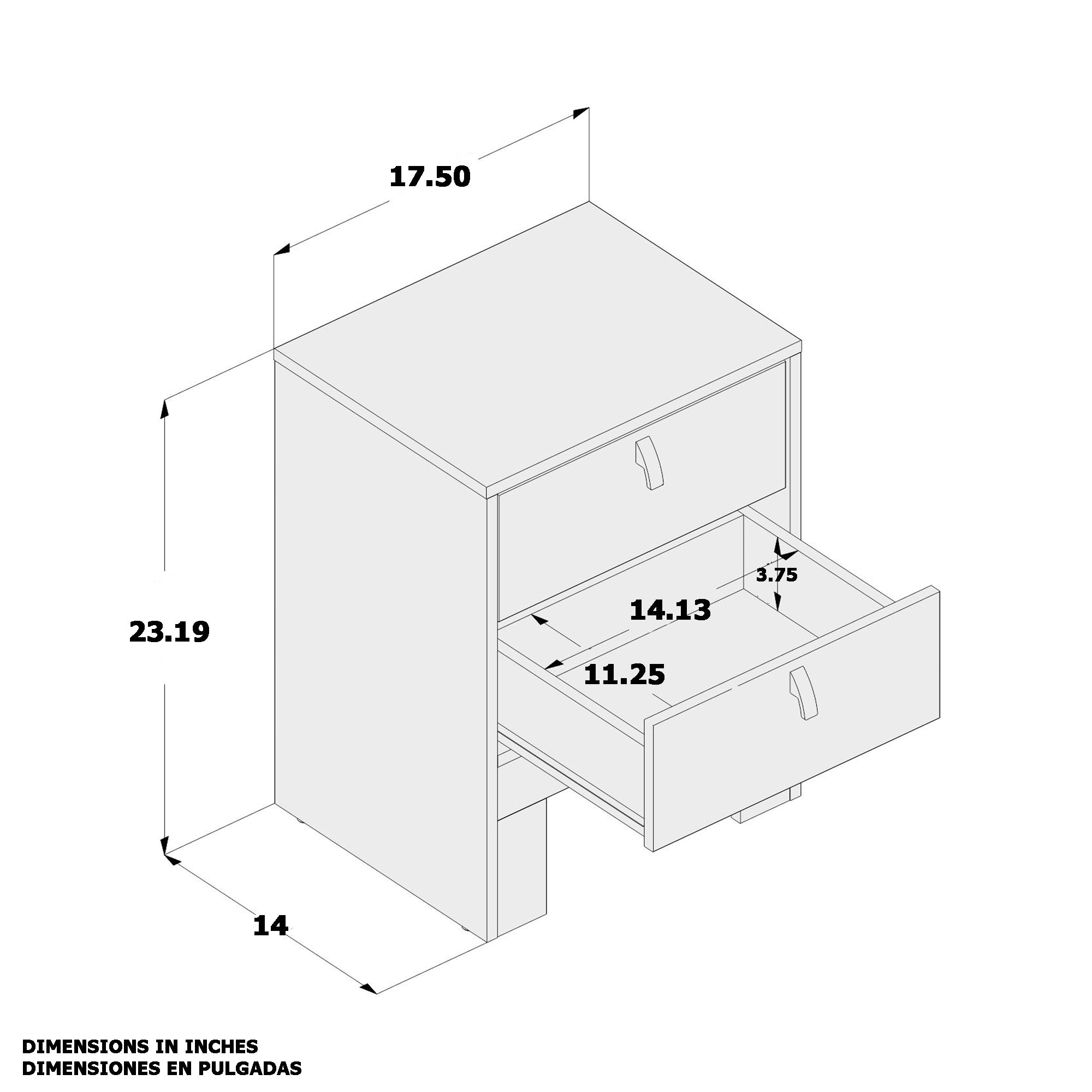 Boahaus Girona Two Drawers Nightstand, Modern White, for Bedroom