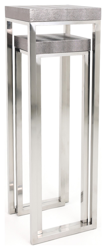 Silver Lizard Leather Tall Nesting Tables With Stainless Steel Legs   Contemporary   Coffee Table Sets   by Empire Art Direct  Houzz