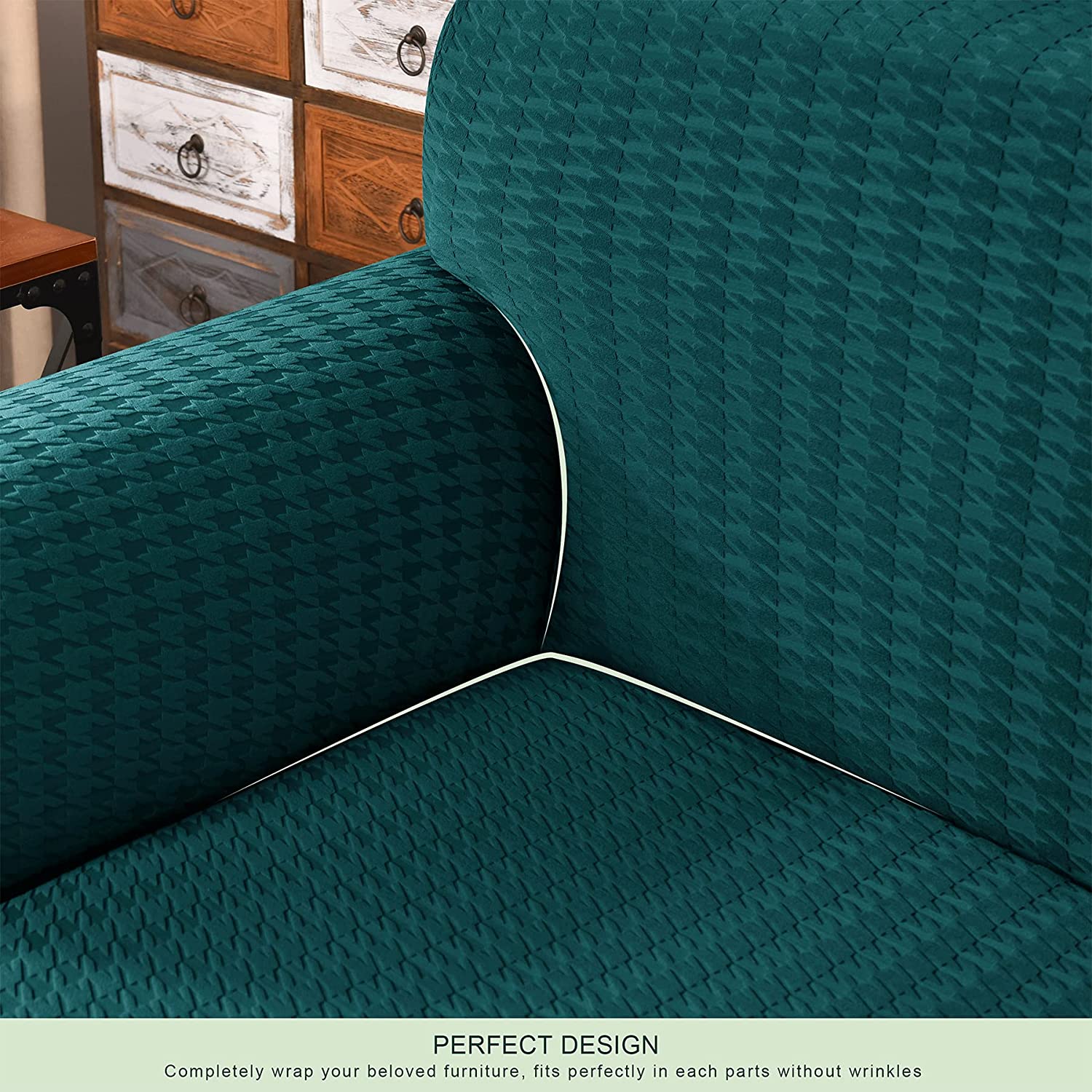 CHUN YI 1 Piece Stretch Houndstooth Sofa Slipcover Couch Cover (Teal, XL Sofa)