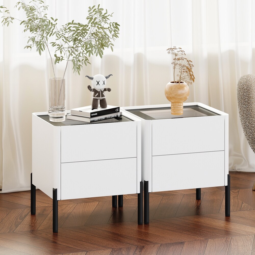 21.7 Inch Bedside Table with 2 Drawers  End Table for Bedroom  White   17.7\