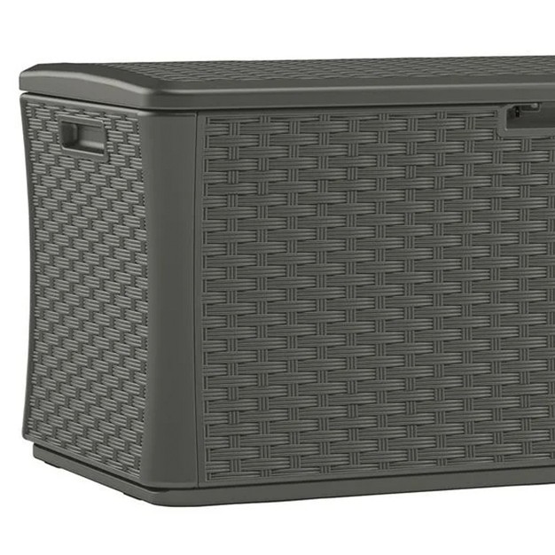 Suncast Bmdb13400st 134 gallon Extra Large All weather Uv resistant Wicker Pattern Deck Box With Lockable Lid For Garden Garage Or Patio Stoney