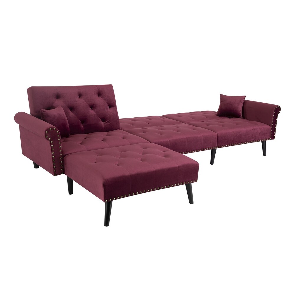 Modern Velvet Convertible Sofa Bed Sleeper with Nailheads