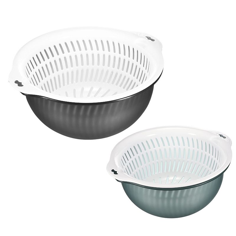 Vegetable Storage Basket Colander Double Drain Basket 2Pcs， Large and Medium